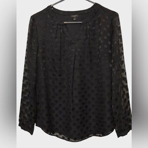 Talbots M Petite Women’s Sheer Polka‎ Dot Black Blouse